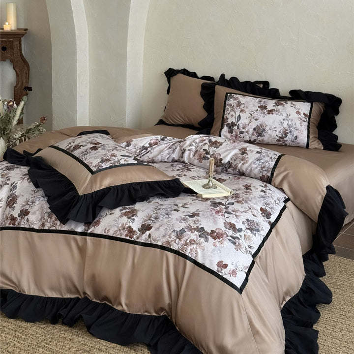 Luxus Floral Gebürstete Mikrofaserdecke Set mit Paspelrand