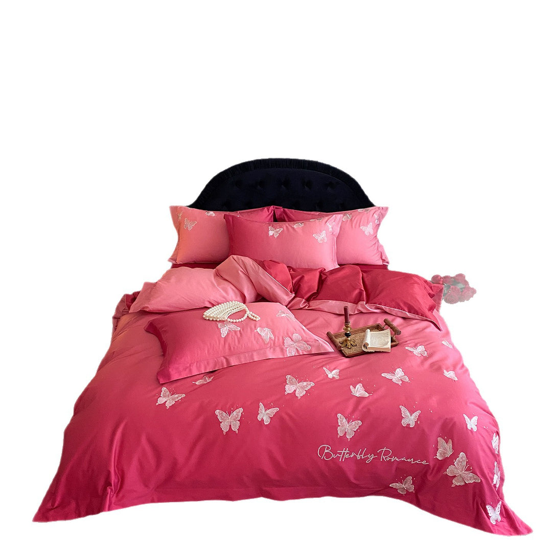 Luxus-Satin-Bettwäscheset mit bestickten Schmetterlingsapplikationen Karnz