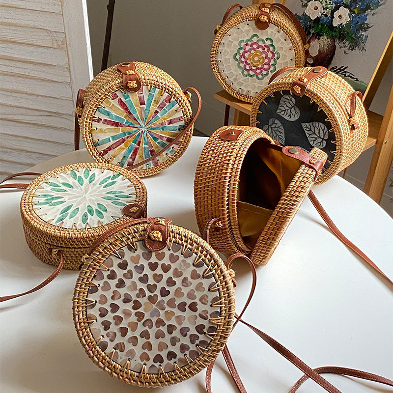 Damen Runde Korbtasche Karnz