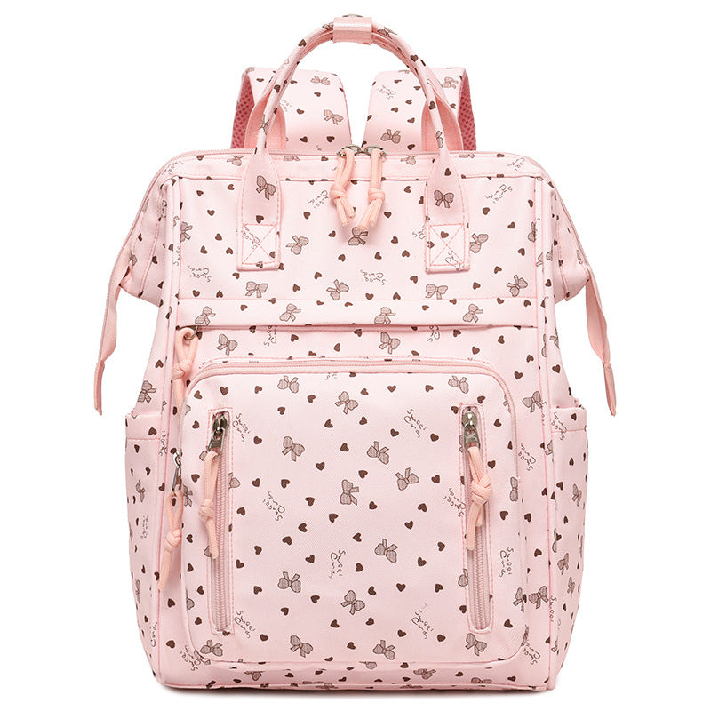 Stylischer Herz-Print Multi-Taschen Rucksack Karnz