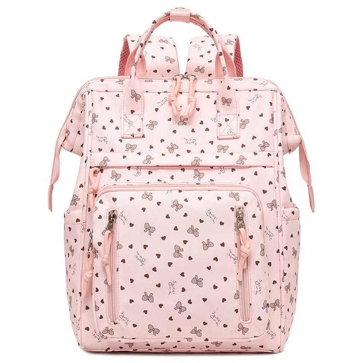 Stylischer Herz-Print Multi-Taschen Rucksack Karnz