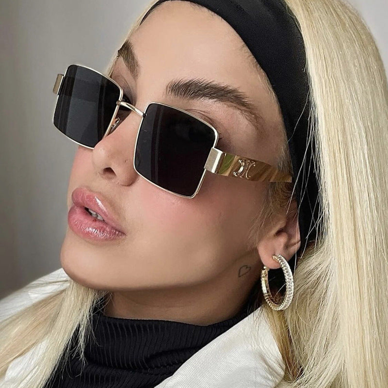 Damen modische rechteckige Sonnenbrille mit hochwertigem Metallrahmen und polarisierenden Gläsern Karnz