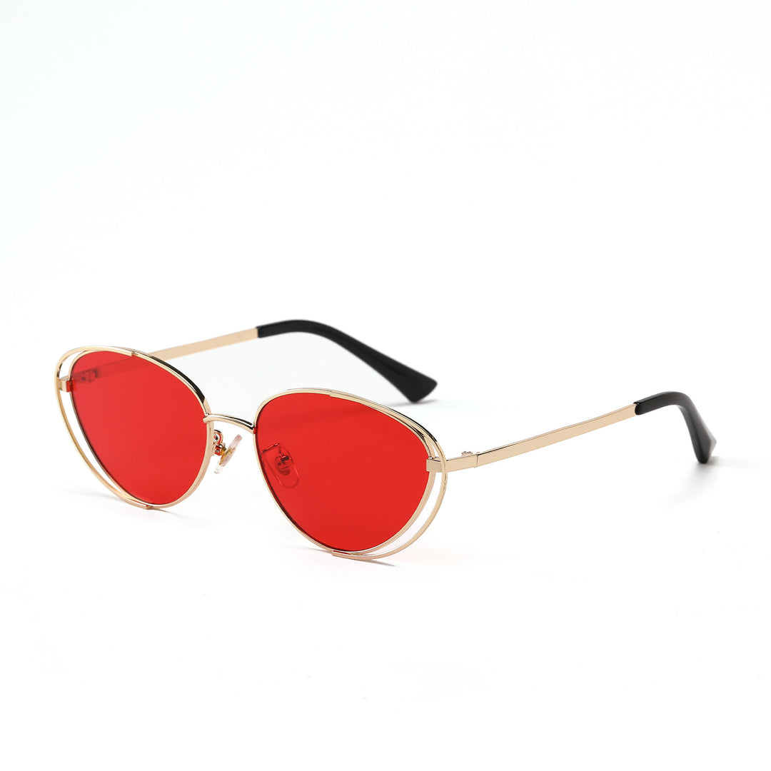 Damen geometrische Sonnenbrille mit rotem Glas und elegantem Metallrahmen Karnz