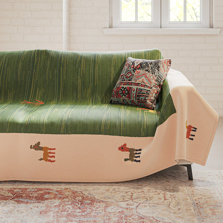 Reversible Oversized Woven Jacquard Sofa Slipcover Blanket with Tribal Stripe Pattern