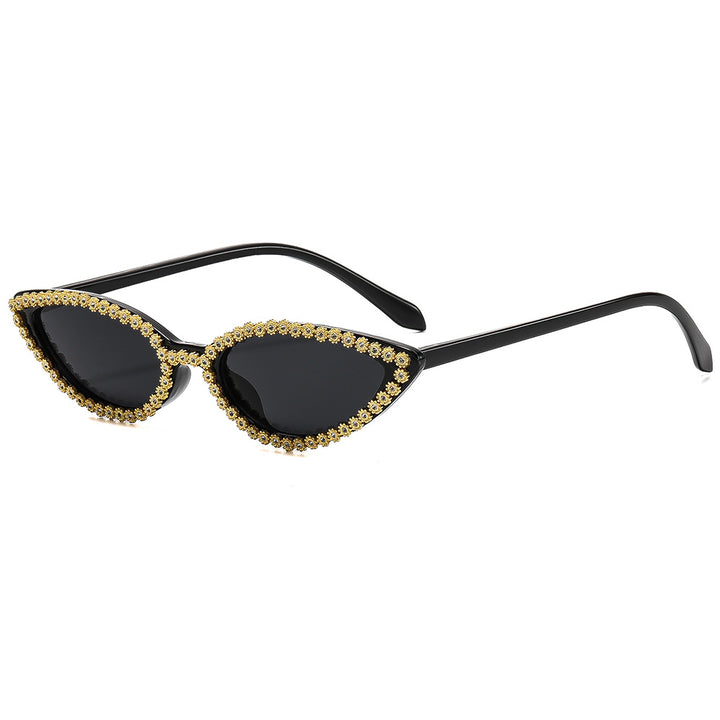 Damen Cat-Eye Sonnenbrille mit funkelndem Blütenbesatz Karnz