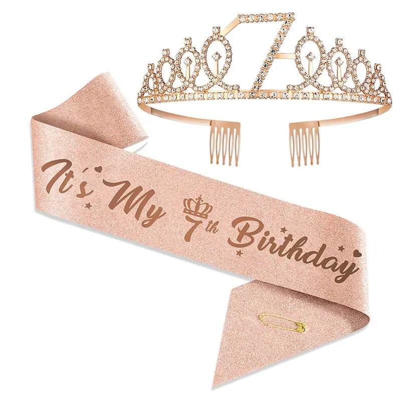 Damen Glitzernde Tiaras mit festlichem Geburtstagsbanner Karnz
