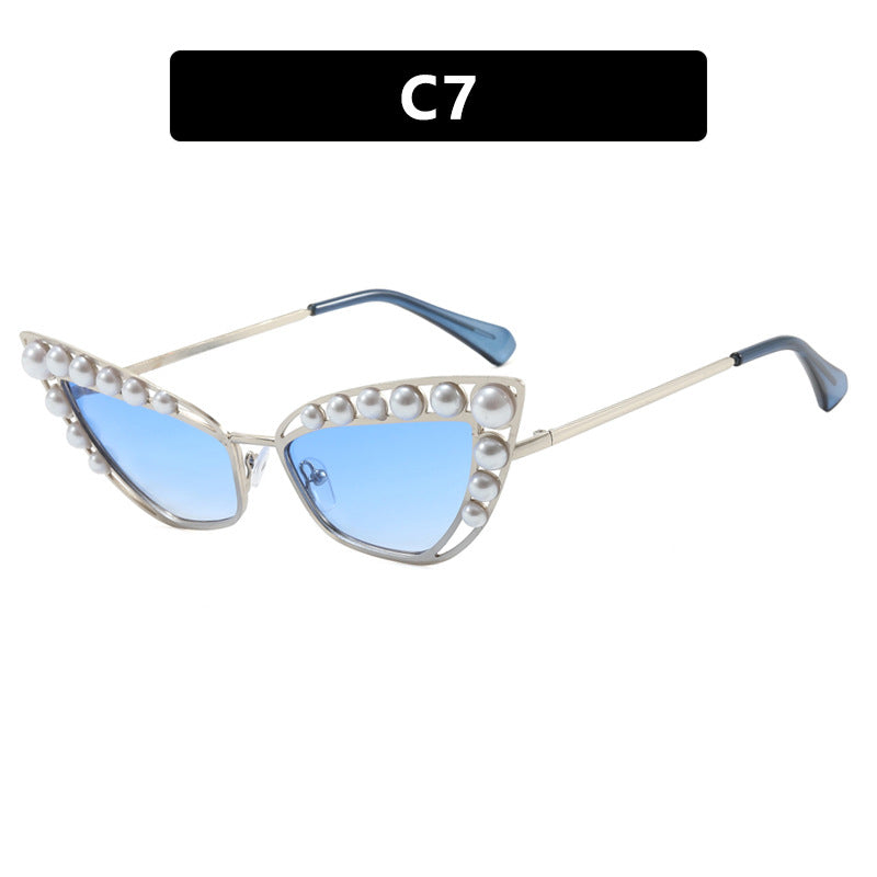 Damen Cat-Eye Sonnenbrille mit exklusivem Perlenspitzen-Rahmen Karnz