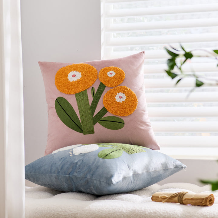Quadratisches Samt Tufted Floral Chenille Applikationskissenbezug