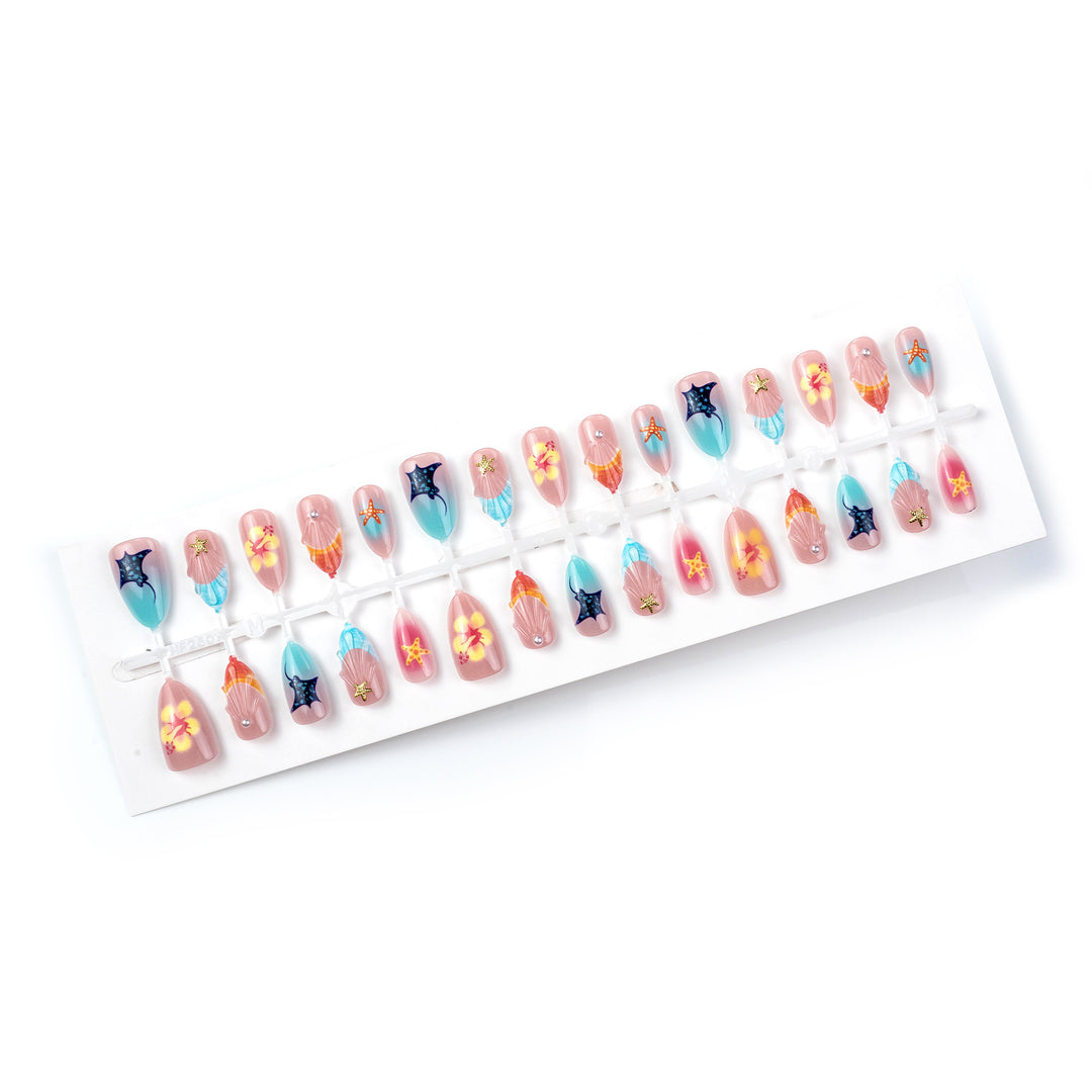 Künstlerisches vom Ozean inspiriertes Press-On-Nagelkunst-Set Karnz
