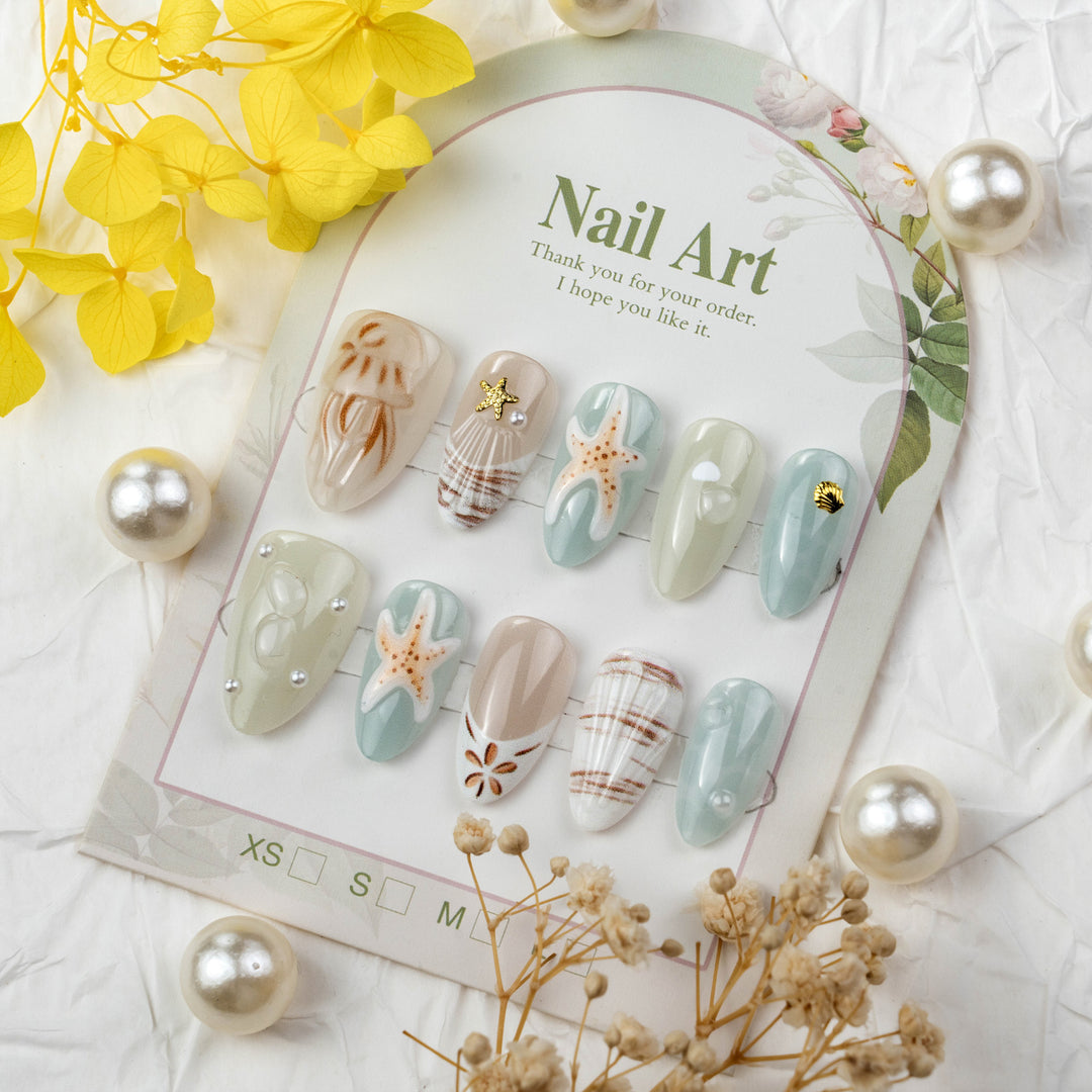 Künstlerisches, vom Ozean inspiriertes Nagelkunst-Set