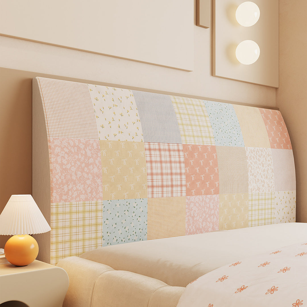Patchwork Upholstered Headboard Slipcover with Quilted Floral and Plaid Panels