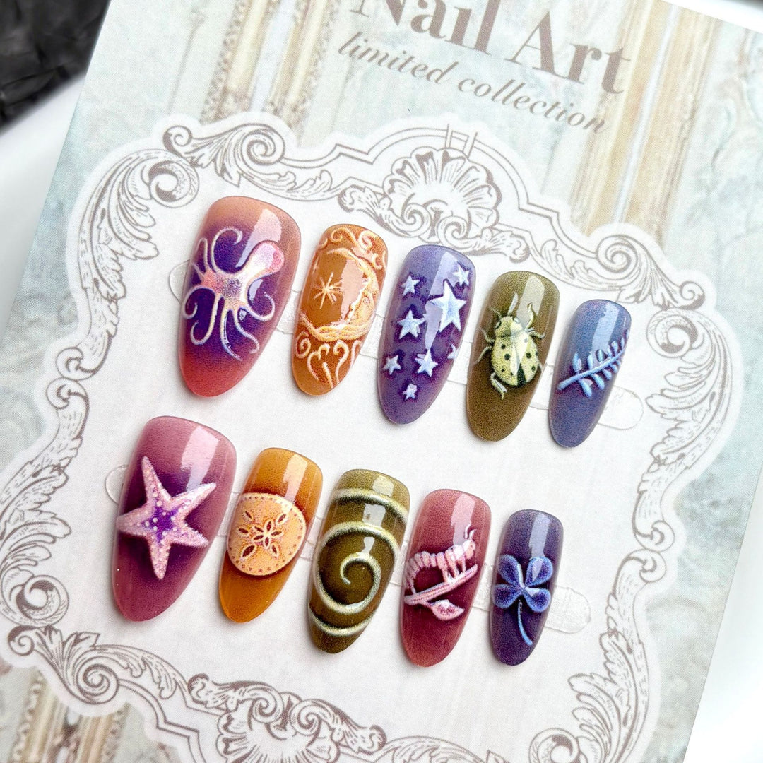 Künstlerisches Press-On Nagelkunst Set mit ozeanischen Themen