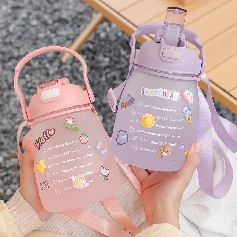 Damen große Wasserflasche mit motivierender Zeitanzeige Karnz