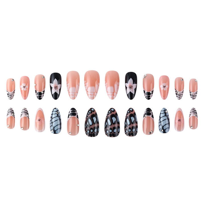 Künstlerisches Press-On Nagelset mit floralem und texturiertem Design Karnz