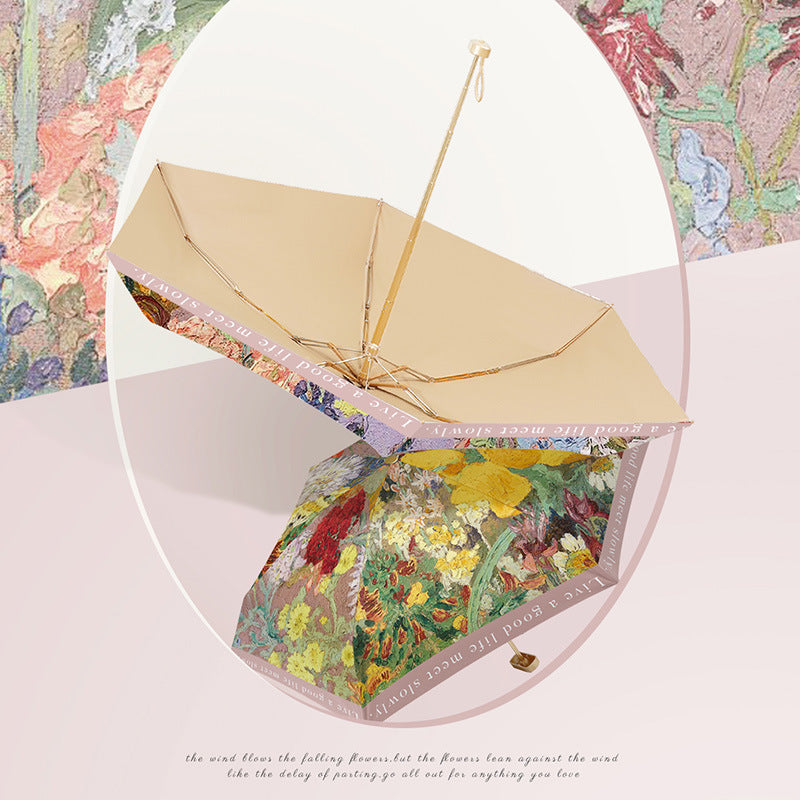 Damen eleganter Faltregenschirm mit floralem Kunstdesign Karnz