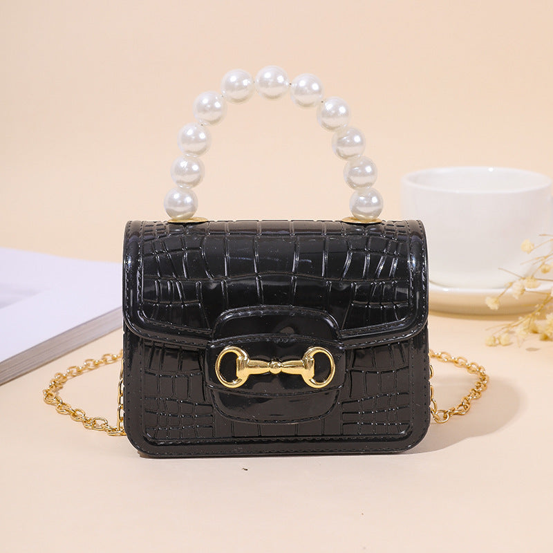 Damen elegante Handtasche mit Perlenhenkel und strukturiertem Design Karnz