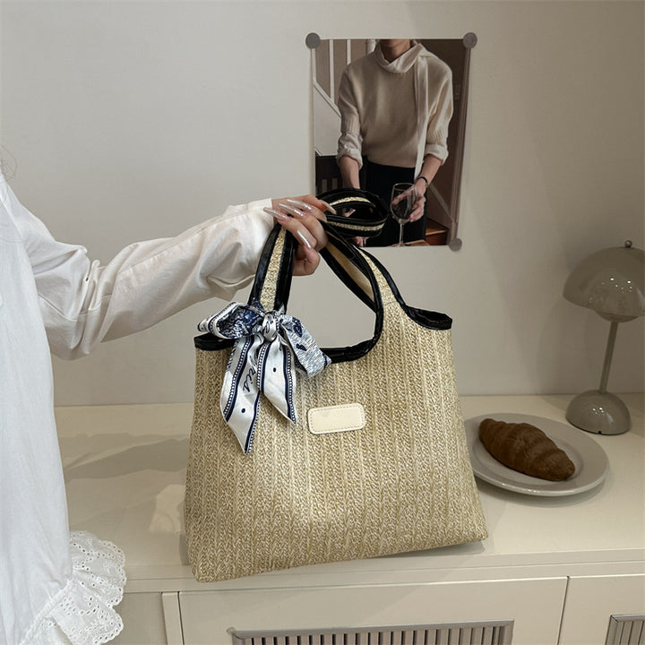 Texturierte Gewebe-Tote-Tasche mit elegantem Schleifen-Karnz