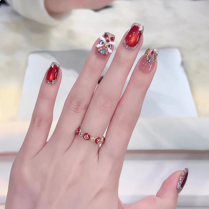 Elegantes mit Edelsteinen verziertes Press-On-Nagelset Karnz