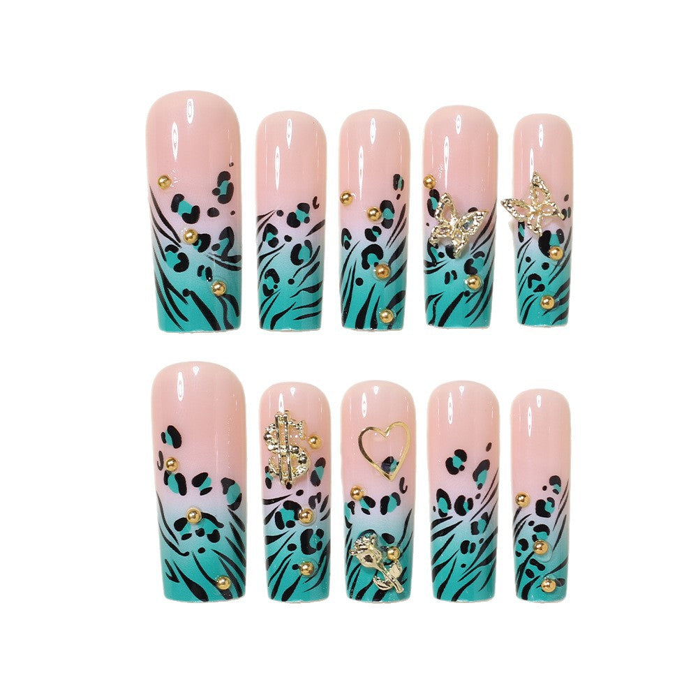 Stylische Bling Leopard Druck Press-On Nagelspitzen Karnz