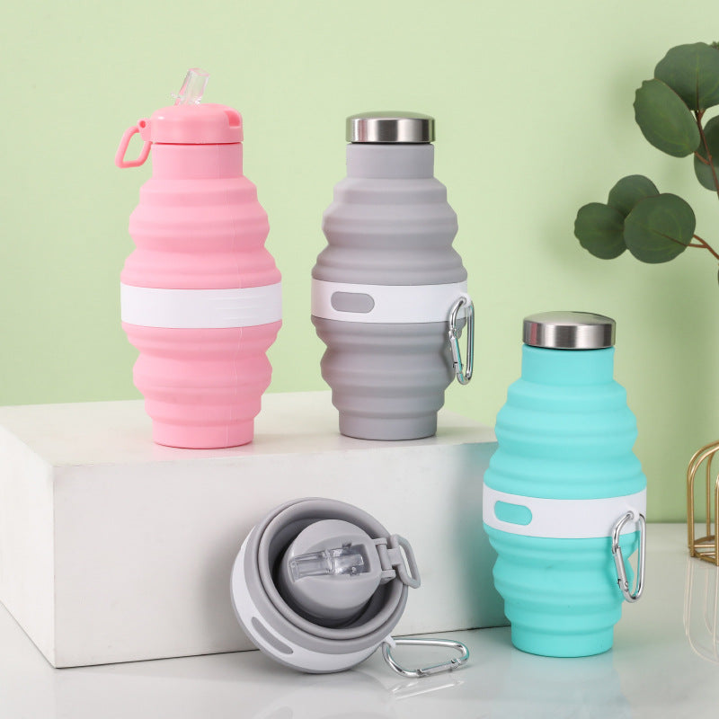 Damen faltbare Silikon Trinkflasche mit Karabiner Karnz