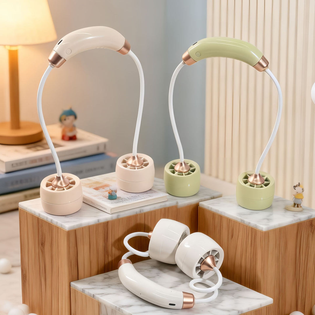 Unisex Tragbarer Doppelventilator mit flexiblem Arm und USB-Anschluss Karnz