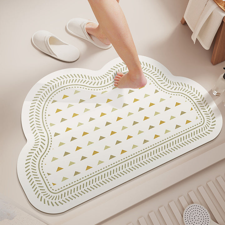 Cloud-Shaped Absorbent Microfiber Bath Mat with Non-Slip Backing and Palm Leaf Print