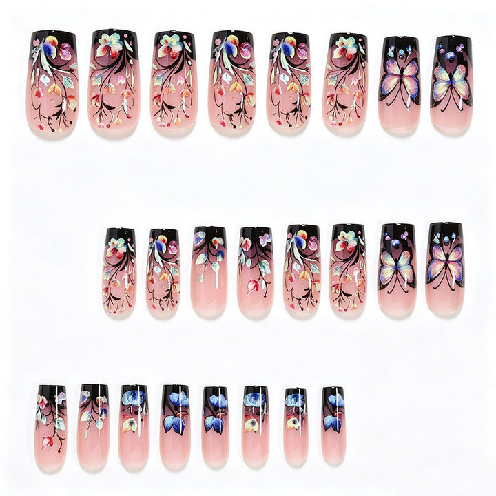 Künstlerische Blumen- und Schmetterlings-Press-On-Nagelkunst Karnz