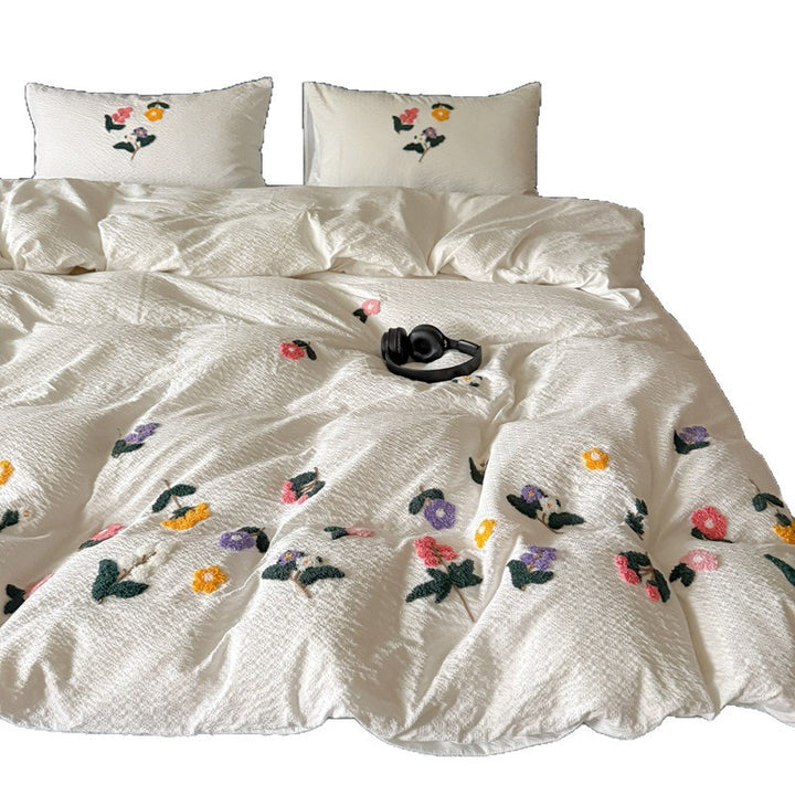 Texturiert Gesticktes Floral Bettbezug-Set mit Tufted Applikation