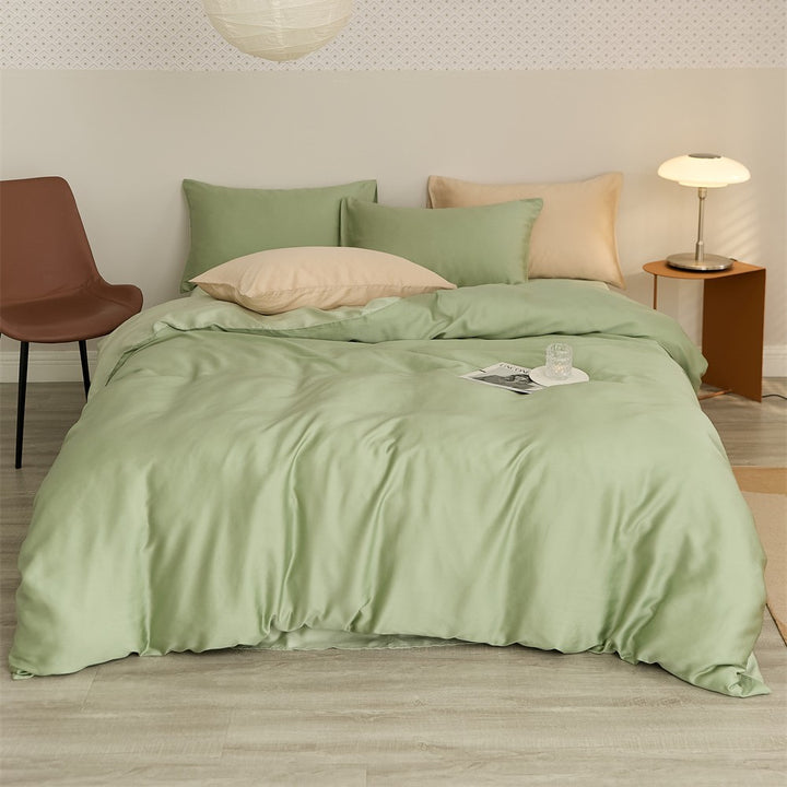Wendbares Satin-Bettwäscheset mit seidig-glänzendem Griff und hautfreundlichem Baumwollmix