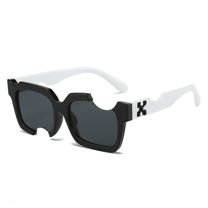Damen moderne, geometrische Sonnenbrille mit außergewöhnlichem Rahmen Karnz