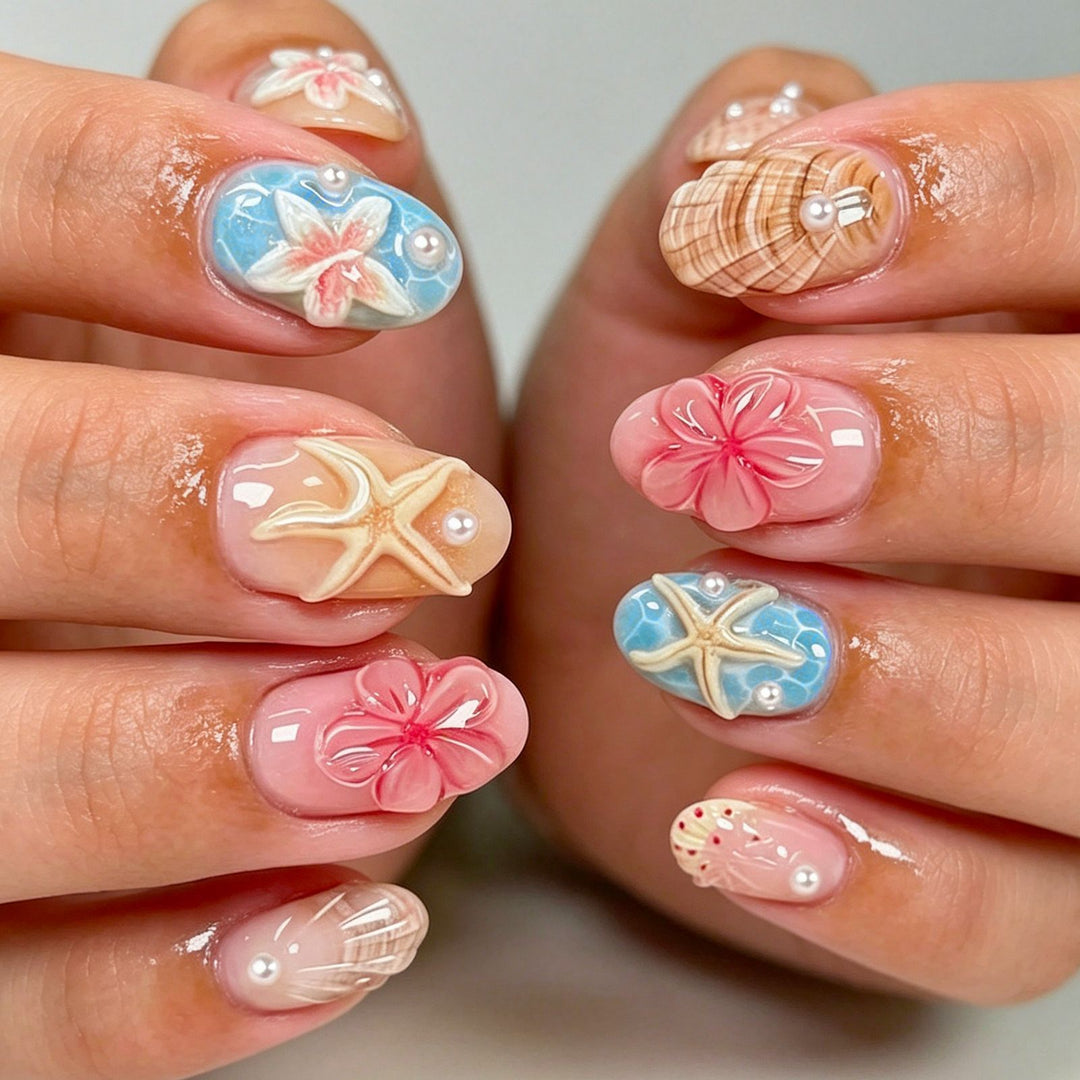 Küsten-Themen Press-On Nagelkunst Set Karnz