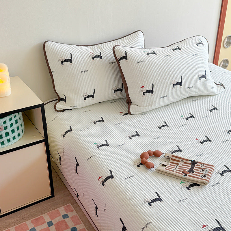Gepolstertes Baumwollbettüberwurf-Set mit Teddy-Bär-Streifenmuster und umkehrbarem Design
