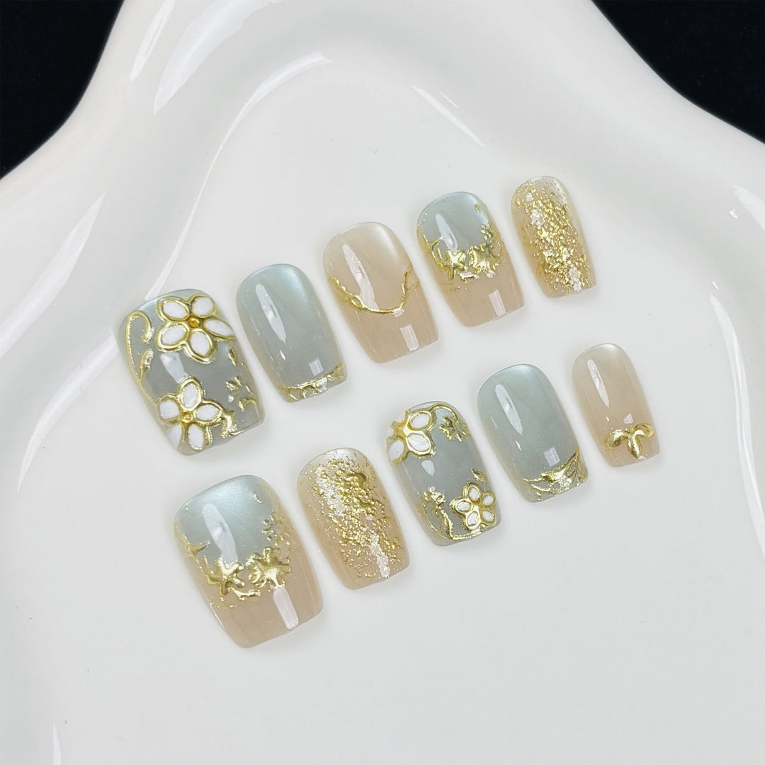 Blumenmuster Press-On Nagelset Karnz