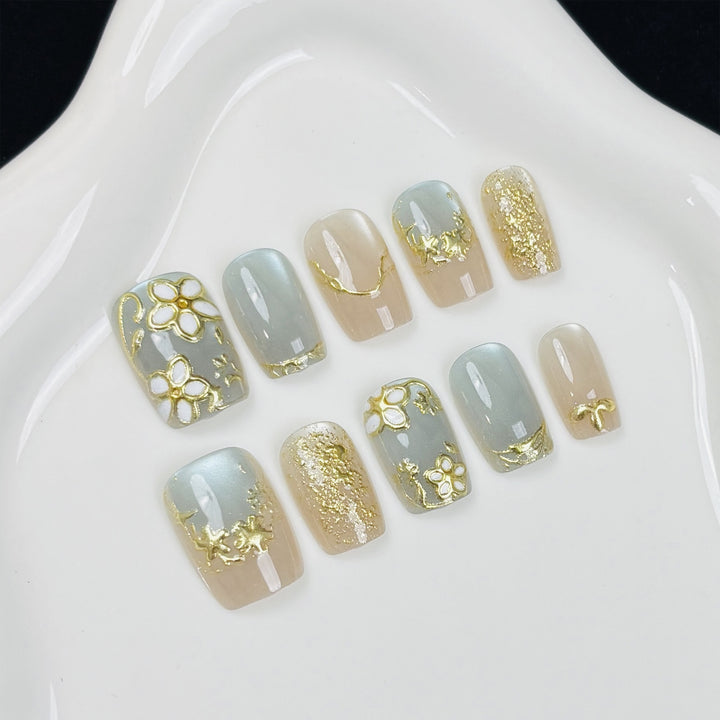 Blumenmuster Press-On Nagelset Karnz