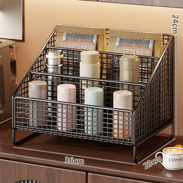 Dreistufiger schräger Metallgitter-Thekenorganisator-Rack