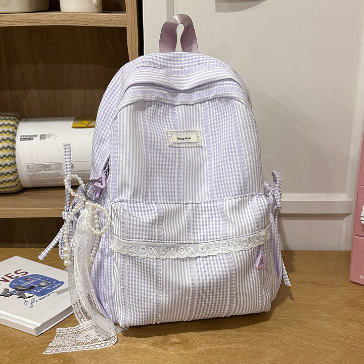 Gestreifter Freizeit-Rucksack mit dekorativer Spitze Karnz