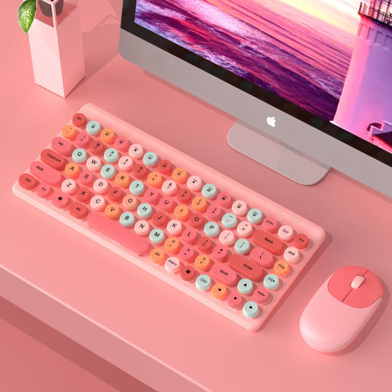 Retro Rundtasten Wireless Tastatur und Maus Set Karnz
