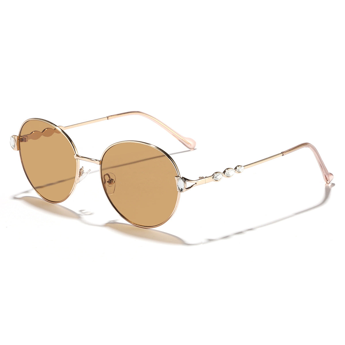Damen runde Sonnenbrille mit elegantem Metallrahmen und verspiegelten Gläsern Karnz