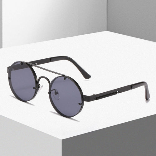 Damen runde Designer-Sonnenbrille mit innovativem Metallgestell und schützenden Gläsern Karnz