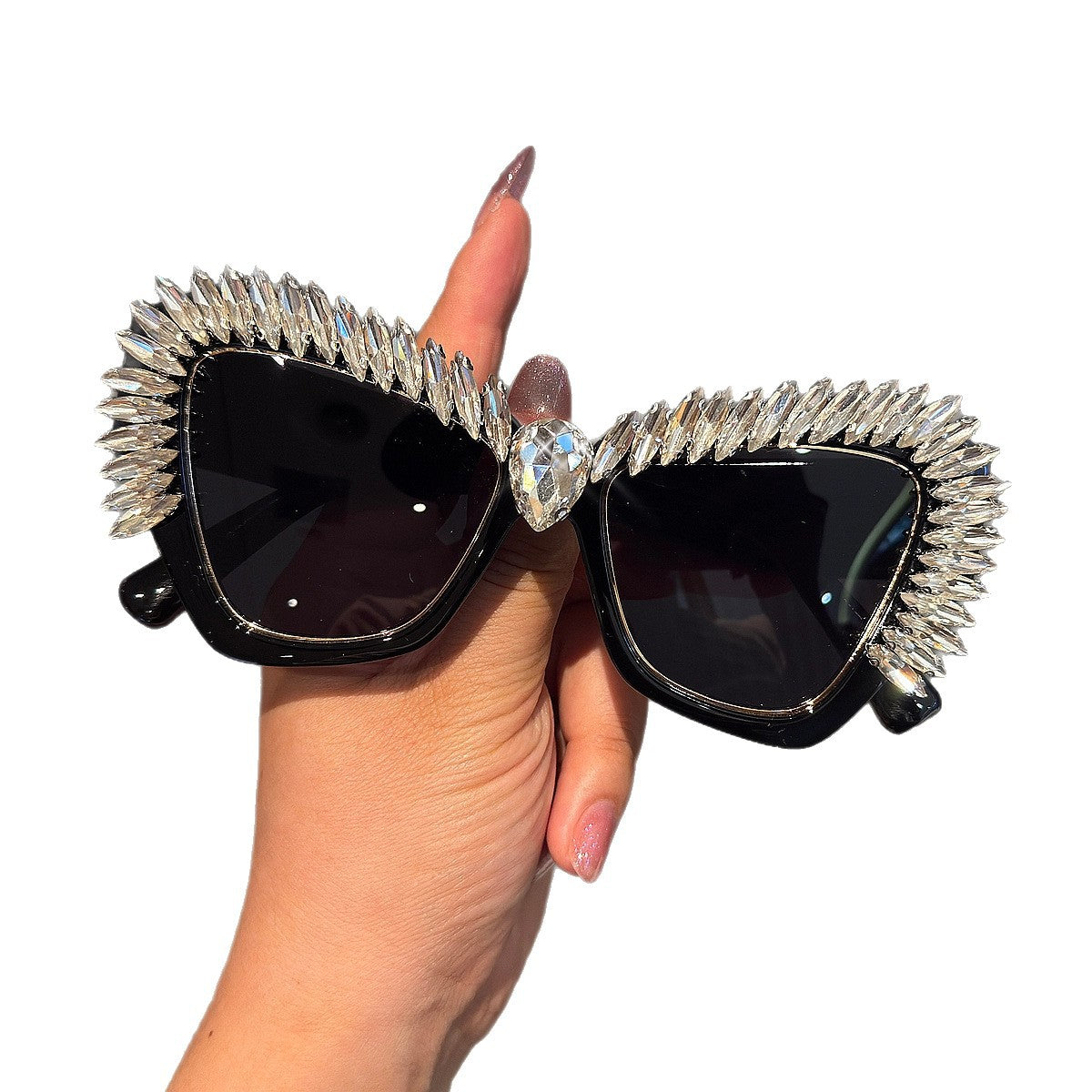 Damen extravagante Cat-Eye-Sonnenbrille mit funkelnden Kristallspitzen Karnz