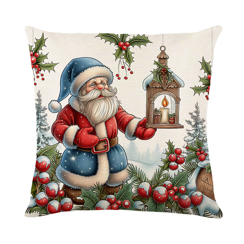 Urlaubsfestliche Leinenmischung Quadratische Kissenbezug mit Schneemann und Winterlandschaft Druck