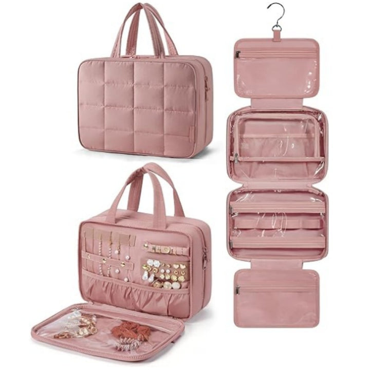 Schmuck-Organizer Tasche mit Abnehmbarem Haken und Transparenter Fächeraufteilung Karnz