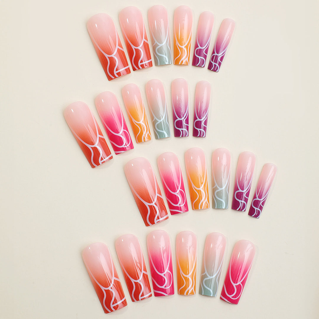 Künstlerisches Press-On-Nagelset mit Farbverlauf-Designs Karnz