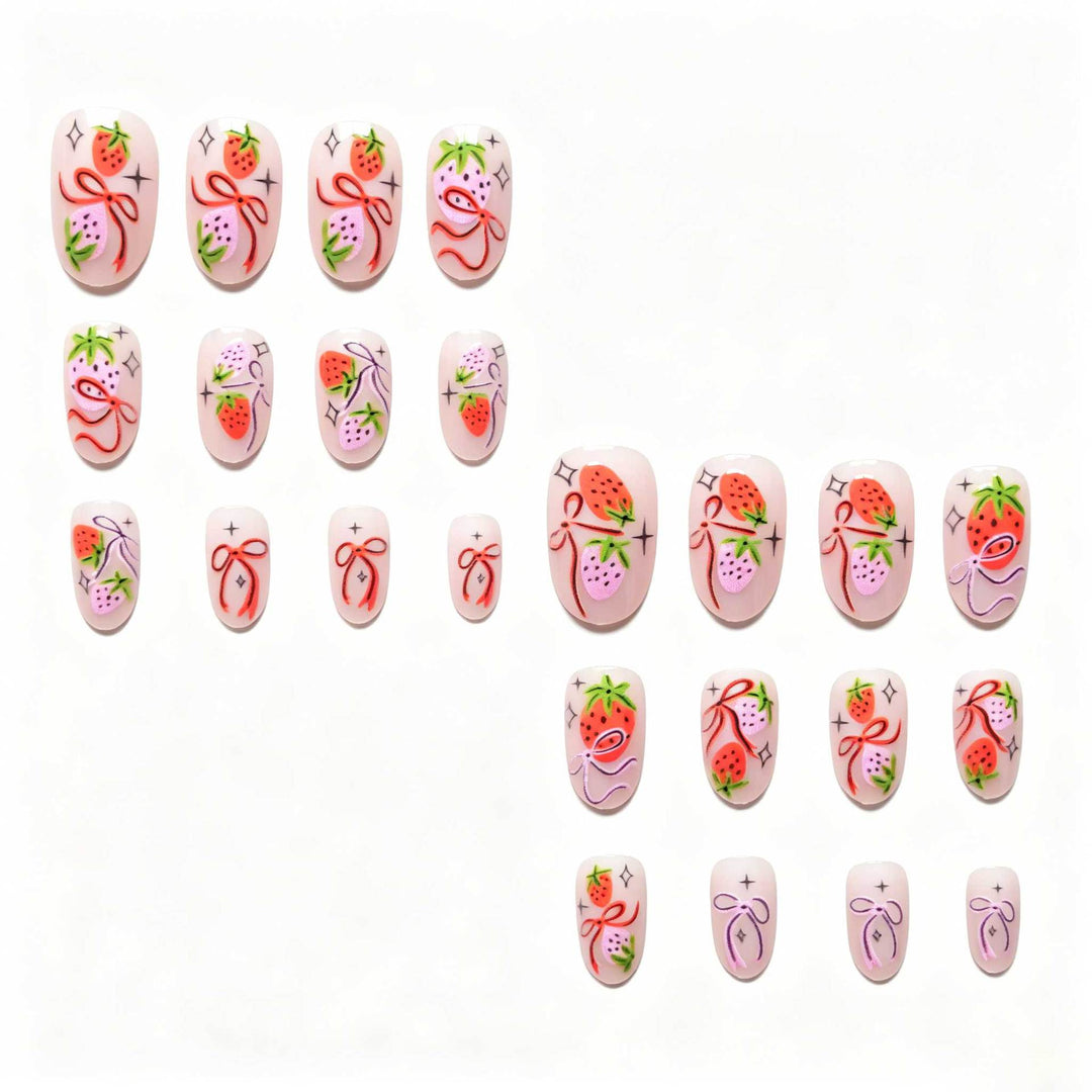 Erdbeeren-Themen Handgemalte Nagelkunst