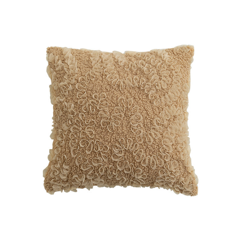Plüschiges Bouclé-Dekokissen mit Relief‑Schlingen und weichem Innenkissen