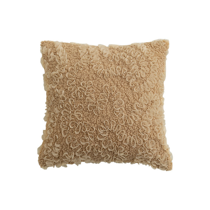 Plüschiges Bouclé-Dekokissen mit Relief‑Schlingen und weichem Innenkissen