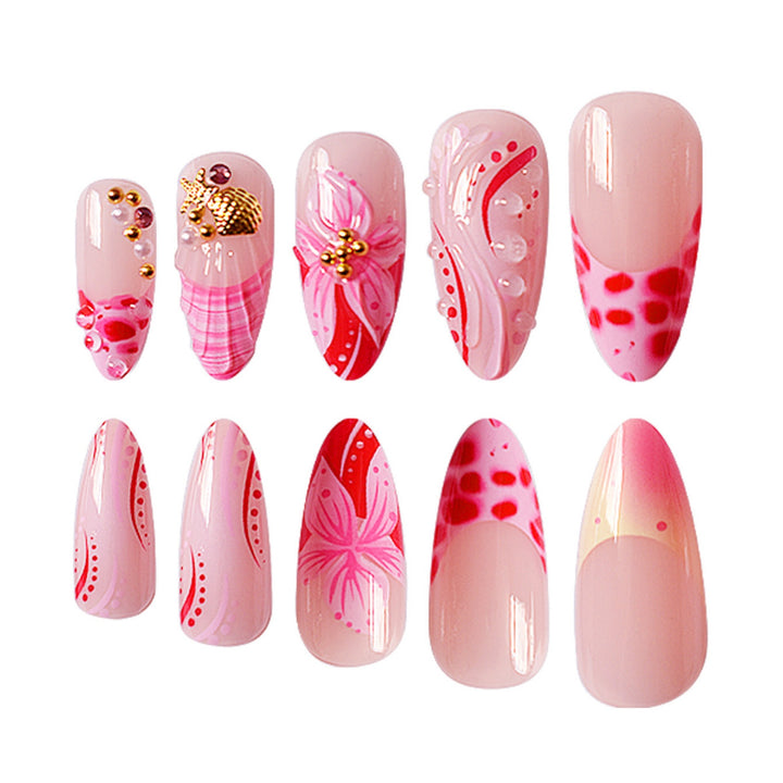 Elegantes 3D-Blumen-Press-On-Nageldesign Karnz