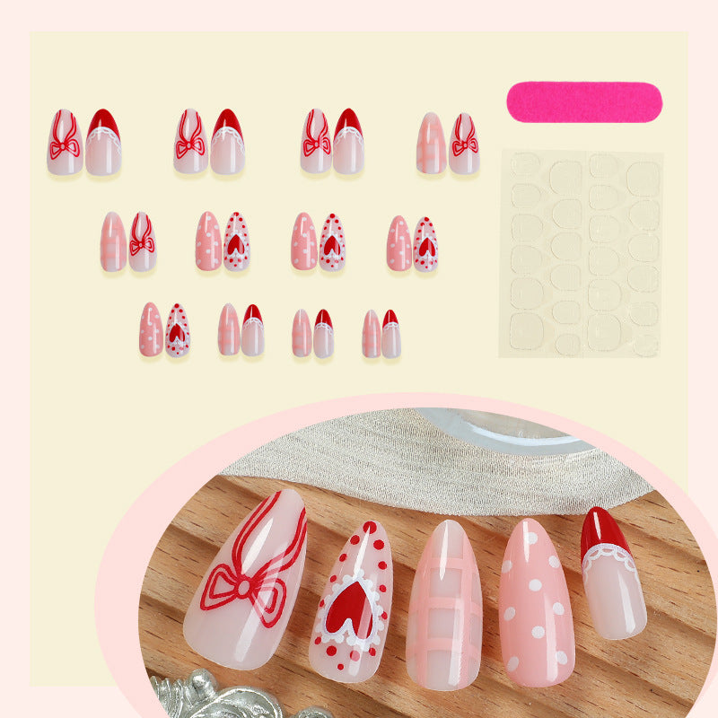 Kreatives Nagelkunst-Set mit romantischen Schleifen-, Herz- und Punkt-Designs Karnz