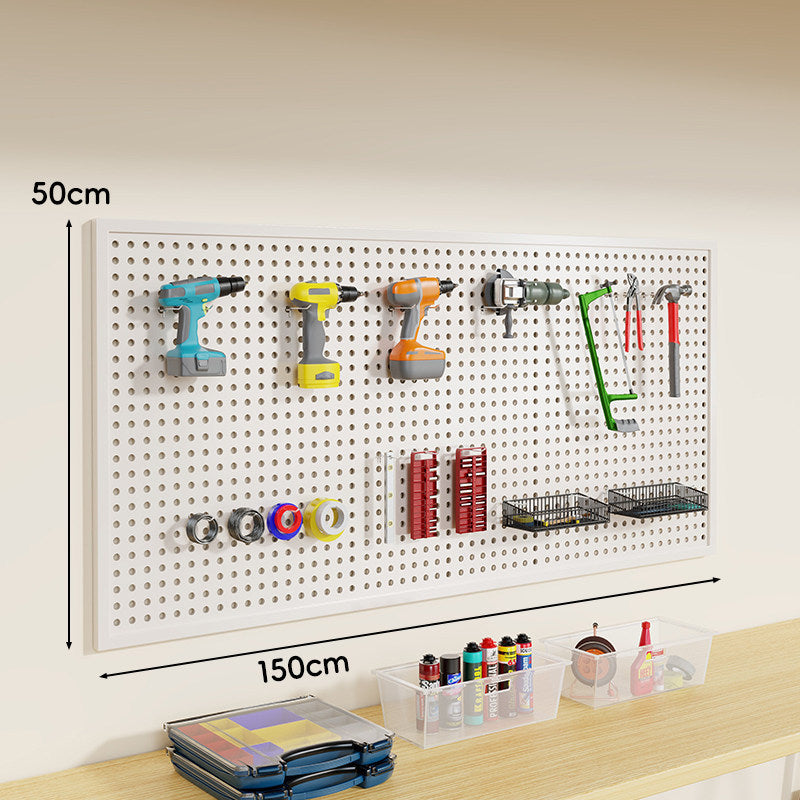 Wandmontiertes perforiertes Metall-Pegboard-Werkzeugorganisator-Panel mit modularen Haken und Aufbewahrungsbehältern