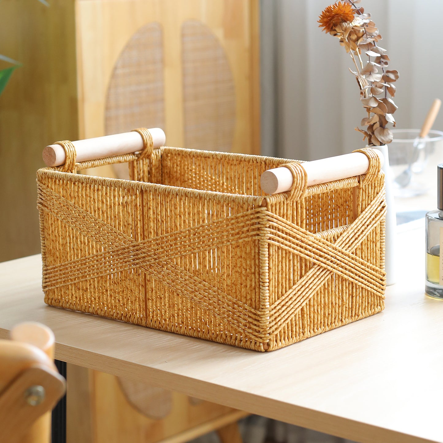Unisex Funktionaler Aufbewahrungskorb mit ergonomischen Holzgriffen Karnz
